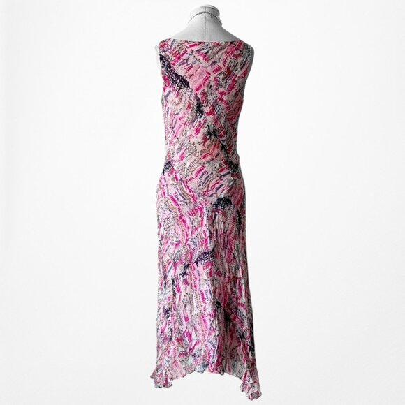 Vintage Pink Silk Lace Detail Asymmetric Hem Cocktail Midi Dress Size S/M - Picture 9 of 9